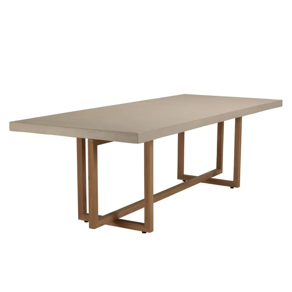 Table à manger rectangulaire béton beige pieds croisés en teck DAK | 3 Suisses