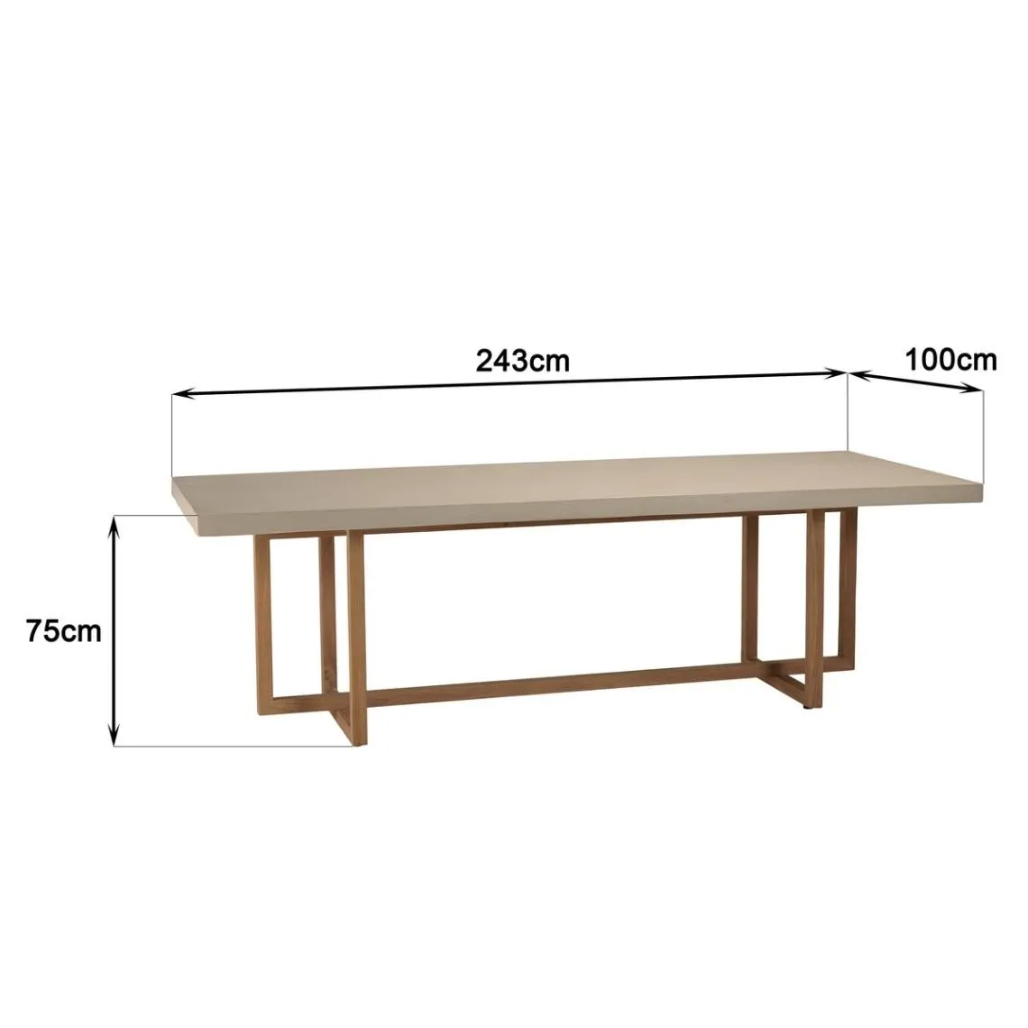 Table à manger rectangulaire béton beige pieds croisés en teck DAK | 3 Suisses